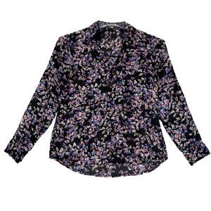 Express Shirt Womens Small Black Blue Floral Portofino Versatile Office‎ Casual